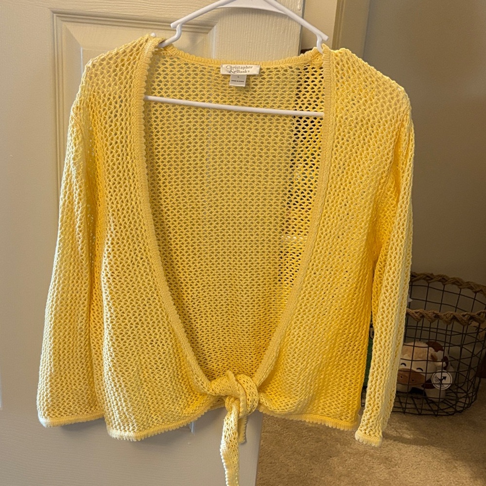 Christopher & Banks Yellow Open-Knit Cardigan